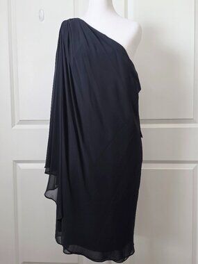 NWT Lauren Ralph Lauren Women's Georgette One-Shoulder Dress Size 16 Navy